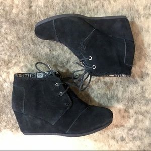 Toms Black Suede Desert Wedge Bootie